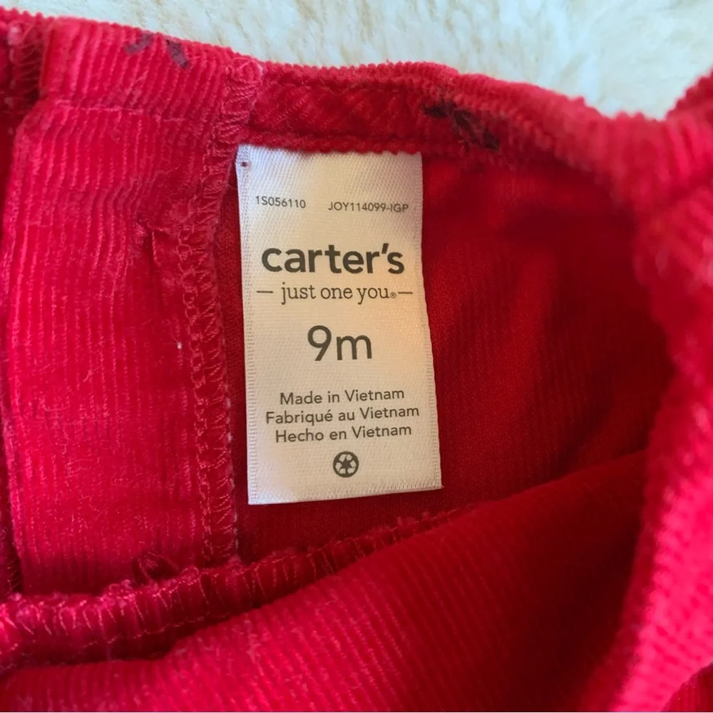 Carter's Corduroy‎ Christmas Bows Baby Romper Size 9 months